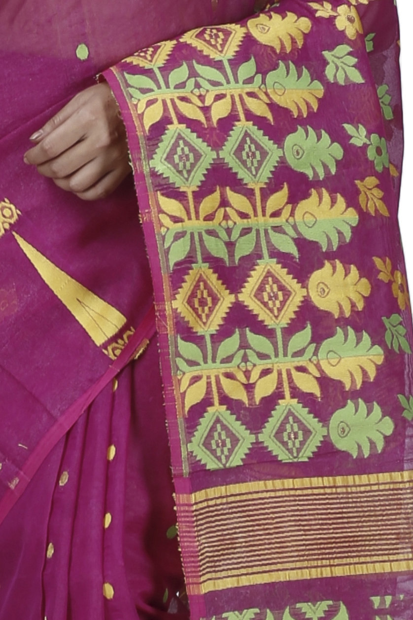 Purple Pure Cotton Urmila Jamdani Saree (1126)